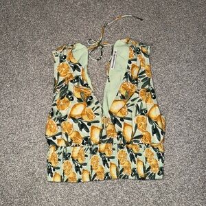 Abercrombie & Fitch Mint Lemon Print Tie-Back Crop Top